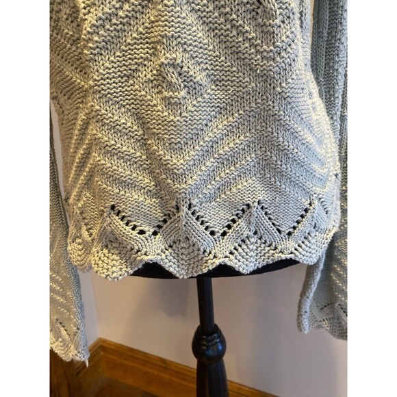 Retro Cable Knit Womens Sweater Crew Neck Soft Sage Green Size Medium Unique - Picture 4 of 12